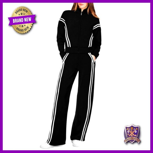 Pants - Soft Tracksuit Set with Zip Hoodie and Wide Leg Sweatpants, Pockets